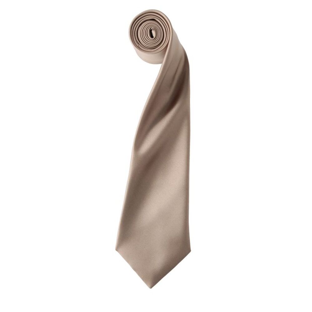 Premier Mens Plain Satin Tie (Narrow Blade) / Khaki